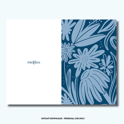 Azul Floral Greeting Card | Instant Download