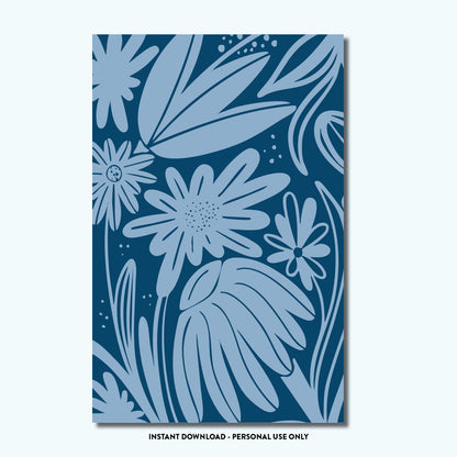 Azul Floral Greeting Card | Instant Download